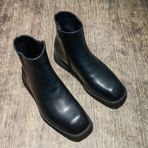 Chelsea Boots Mens Square Toe Side Zipper Leather Boots British Style Knight Boots Black High-Top Tide 2024 New Martin Boots