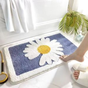 VIKAMA Daisy Pattern Bathroom Carpet Non Slip Small Fresh Flower Pattern Carpet Living Room Entrance Decora Carpet Home Decora