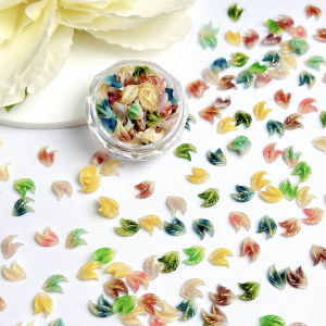 30PCS Multiple Colors Cute Luminous Leaf Nail Charms 3D Fine Sparkling Double Leaf Resin Nail Art Decorations for DIY Manicure