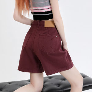 QIAOMIDUO | Sweet Spicy High Waist A-Line Red Denim Shorts Women Summer Slimming Concealing Casual Hot Pants High Waist Wide Leg Cotton Blend