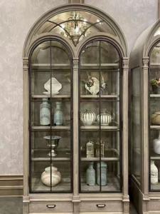 American Retro Double Door Glass Wine Cabinet Display Bookcase Country Style Furniture Retro Revival Sideboard Bookshelf