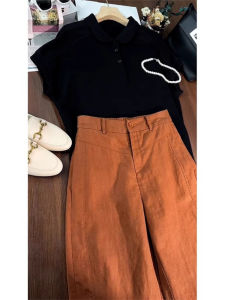กางเกงขายาวทรงตรงเอวสูงสีคาราเมลสำหรับผู้หญิง กางเกงขายาวทรงหลวมสำหรับฤดูร้อน กางเกงขายาวทรงตรงสำหรับผู้หญิง ทรงหลวม กางเกงขายาวทรงตรง