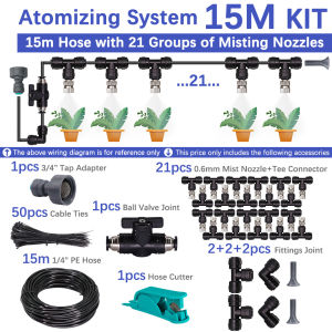 0.6mm Garden Misting Cooling System 60w Self-priming Pump Ball Valve Timer Kit Fine Atomizer Sprayer Outdoor Irrigation Watering