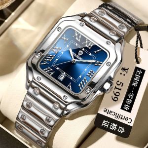 BINBOND square watch for men waterproof original luxury stainless steel roman quartz watch