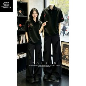 YOULIN | Stylish Black Embroidery Short Sleeve Set