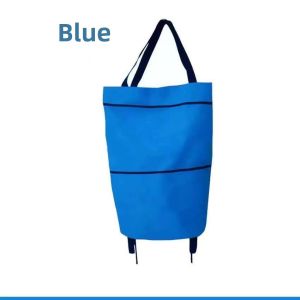 Foldable Shopping Bag Portable Eco-friendly Canvas Bag with Wheels for Home Vegetable Buying Stretchable Trolley Bag