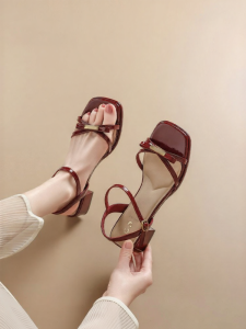 Josiny | Red Heeled Sandals Peep Toe Rome Style
