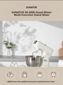 SUNATUR 8L Stand Mixer 2000W Food Mixer with Stainless Steel Bowl 6/11-Speed Options Timing Fermentation Model Dough Hook Whisk Beater Splash Guard for Baking