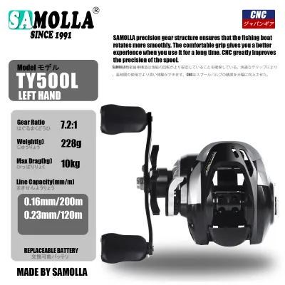 SAMOLLA New Fishing Reel Baitcasting Magnetic And Centrifugal Brakes Click Sound Pressure 7.2:1 10kg Waterproof Saltwater Cast