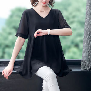 plus Size Lace Long Sleeve Shirt Loose Fit Conceal Belly Fashionable Top for plus Size Women V-Neck Mid-Length Chinese Style