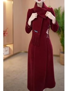 Elegant Thickened Fleece Winter Dress New Chinese Style Wedding Gown for Mom High End Brand A-Line Skirt Long Sleeve Midi Dress