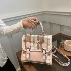 กระเป๋าเป้สะพายหลังลายสก็อตสไตล์เกาหลีสำหรับเด็กผู้หญิง กระเป๋าสะพายไหล่แบบลำลองสำหรับเดินทาง กระเป๋าถือขนาดเล็ก กระเป๋าใส่หนังสือ