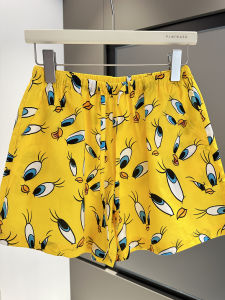 เสื้อยืดแขนสั้นพิมพ์ลายเป็ดสีเหลือง YINXIAOJIE ผ้าฝ้ายแท้สวมใส่สบาย กางเกงขายาวสำหรับใส่อยู่บ้าน ชุดนอน ใส่ไปข้างนอกได้