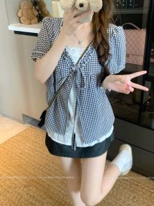 Plus Size Loose Concealing Stripe Short Sleeve Tunic Shirt