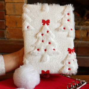 Handmade Plush Embroidered Butterfly Knot Journal Notebook A5A6 Size Cute Faux Velvet Fabric Cover Stitched Binding Diary Book