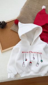 Áo Nỉ Bông Cho Bé Trai Bé Gái Đỏ Họa Tiết Noel Đáng Yêu Áo Hoodie Nỉ Bông Cho Bé Từ 7-20kg MOONHOUSE