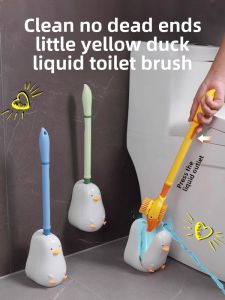 2024 New Yellow Duck Toilet Brush No Dead Angle Household Hole-Free Wall-Mounted Internet Famous Cute Cleaning Tool