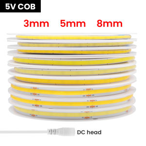 3MM 5MM 8MM COB Strip 5V 12V FOB LED Light Bar 320Leds/M 3000K 4000K 6000K High Density Flexible Ribbon Rope Tape Cabinet Light