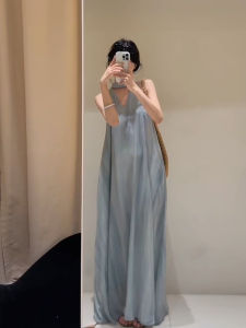 XZY Summer Elegant plus Size Sleeveless Neck Hanging Dress Womens Beautiful Long Skirt Casual Korean Style A-Line Dress