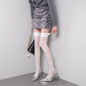 Weekend Picnic Slimming Lace Hollow Design Pure White Long Tube Socks for Women Early Spring Vintage Ins Style Home Comfortable