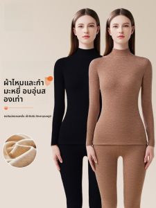 MiiOW | ชุดชั้นในผ้าขนสัตว์และไหมอบอุ่นสำหรับผู้หญิง คอตั้ง แขนยาว ทรงสลิมฟิต ชุดชั้นในฤดูใบไม้ร่วงและฤดูหนาว คอลเลกชั่นใหม่ MiiOW Cat Woman