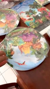 Party Tableware Set Disposable Dinosaur Theme  Paper Plate Cup Cake Topper Happy Birthday Party Supplies