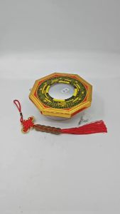 1SET 7inch Feng shui - Cermin Cembung Motif Lou Pan Tolak Bala.pakwa fengshui segi kuning kaca cembung- Size 17.5cm