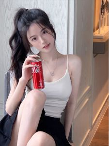 Summer White Crop Top Womens Slim Fit Outerwear Hot Girl Vest Commute Style Regular Length Other Material 100%