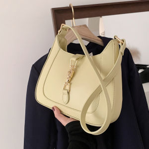Fashionable Underarm Womens Bag 2025 New Style Soft PU Leather Lock Buckle Closure Pure Color Casual Single Shoulder Crossbody Bag