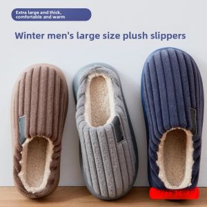 MONLEYTA | Large Size Cotton Slippers Mens Winter New Plus Size Wide Home Plush Warm Anti-slip Mens Winter Cotton Slippers