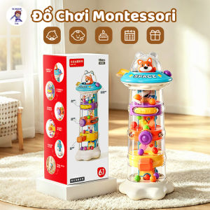 Đồ Chơi Tháp Lăn Bóng Vượt Chướng Ngại Vật Hình Tàu Vũ Trụ Kèm Phi Hành Gia Cún - Đồ Chơi Montessori