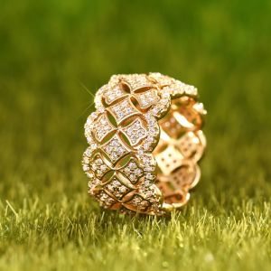 Huitan Luxury Two Tone Cubic Zirconia Rings for Women Hollow Out Wide Rings Wedding Party Newly Design Modern Fashion Jewelry