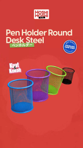 Pen Holder Metal Steel Desk Tempat Peralatan Tulis Meja Belajar Kantor Jaring Logam Besi Bulat Kotak