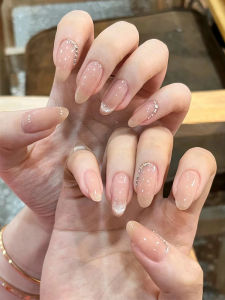 Handmade Gradient Color Nail Art Strips Rhinestone Studded Bridal Elegant Gentle High-End Feelings Wearable False Nails