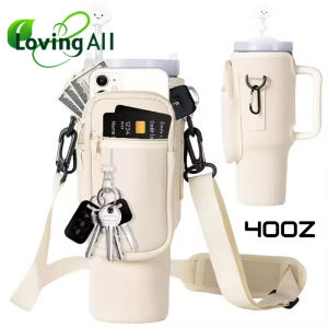 Water Bottle Carrier Bag Neoprene Adjustable Shoulder Strap 40 Oz Tumbler Cup Sleeve Carrier Clip Portable with Phone Pocket