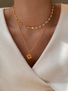 CAFFTI | Golden Woven Pendant Necklace Spring/Summer Elegant Sweater Chain