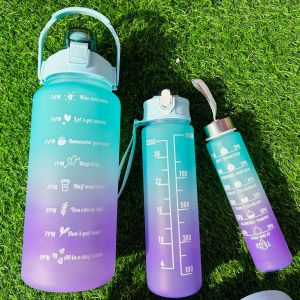 2L 3-Piece Set High Capacity Gradient Water Cup Portable Plastic Cups with Time Measurement for Outdoor Travel And Gym
