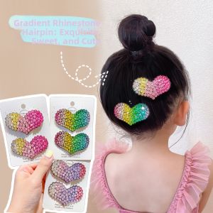 ENEN | Sweet Gradual Color Change Rhinestone Heart-Shaped Hair Clips Cute