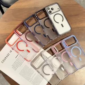 szhaiyu | For iPhone 18 Pro Max 18 17 16 15 14 Pro Magnetic Vertical Stripe Case For Magsafe Color Collision Transparent Shockproof Cover