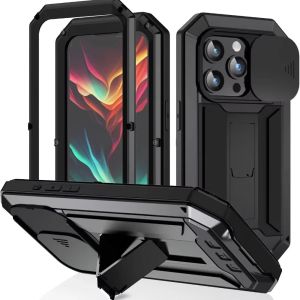 Heavy Duty Rugged Metal Case for iPhone Case for iPhone 16 15 14 13 Pro Max Screw Military Shockproof Cover with Screen Protector