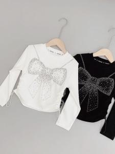 Spring Short Style Long Sleeve Girls Base Shirt Butterfly Knot Drawstring Bottom Shirt Korean Version Versatile Sweet Style