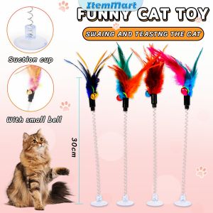 ItemMart Pet Toy Cat Teaser Colorful Feather Stick Swing Funny Toys