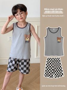 MiiOW | Bộ đồ ngủ cotton lụa mỏng mùa hè cho trẻ em in họa tiết hoạt hình Áo vest tay ngắn Quần short mặc nhà cho bé trai