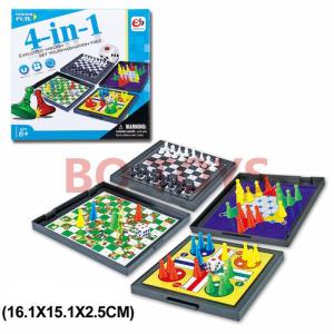 Portable Travel Game Chess Set 4 in 1 English Packaged Board Toy Childrens Game Chess Plastic Material for Boys Aged 3 And above