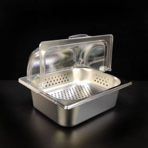 ชามใสแบบสองชั้นทำจากเหล็กไนลอนพร้อมฝาครอบสำหรับใส่อาหาร ชามใสแบบโปร่งใสสำหรับการแสดงและบริการอาหารเย็น