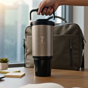 TEZORAH Dual Drink Carry Tumbler 900ml | Stainless Steel Vacuum Insulated | Foldable Carry Handle | Box Included