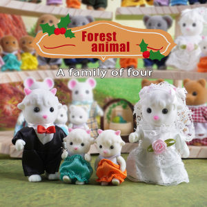 Dollhouse Forest Family Doll Rabbit Sheep Cat Animal Minitature Doll Furniture Set Pretend Play Simulation Doll House Toy Gift