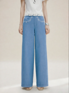 FAMANXUAN | French Heavy Duty Ivy Embroidery Denim-like Flared Pants