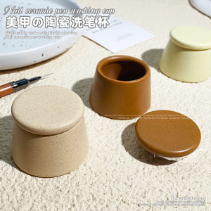 Japanese Style Ceramic Nail Art Pen Washing Cup with Lid Crystal Filter Net Cleaning Phototherapy Drawing Pen Tool Cup