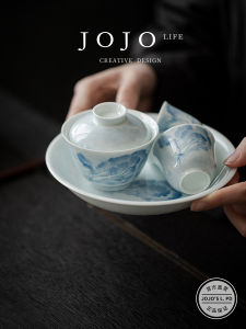 Hand-Painted White Porcelain Cabbage Lid Bowl Pure Handmade Tea Cup JOJOS L.PD.family Ethnicity  Style Ceramic Tea Set